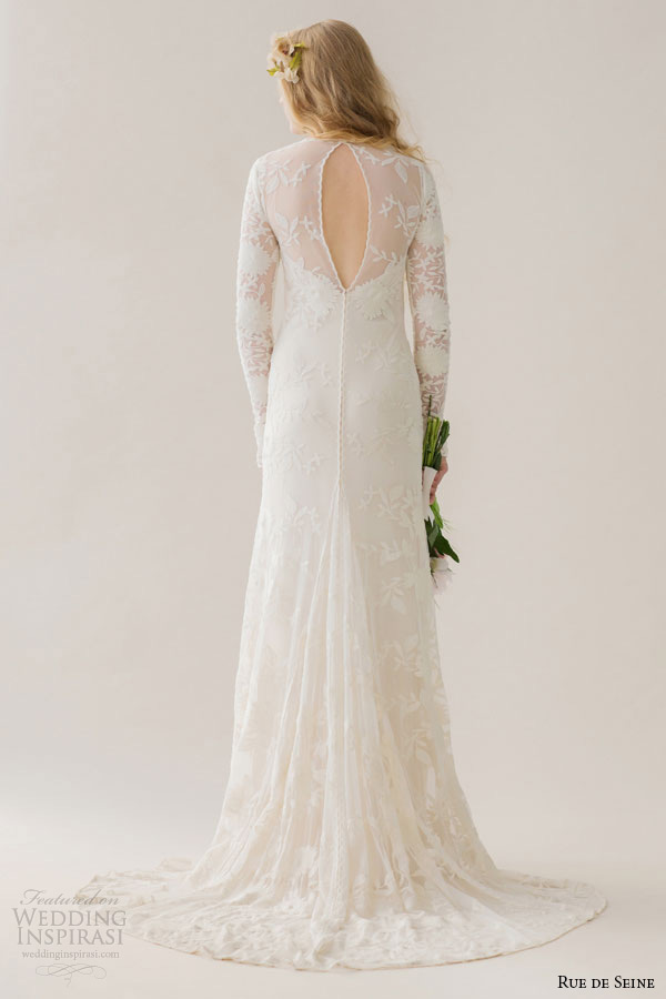 rue de seine wedding dress 2015 bridal cotten jewel neckline lace long sleeves cotton button keyhole back soft a line gown chloe back