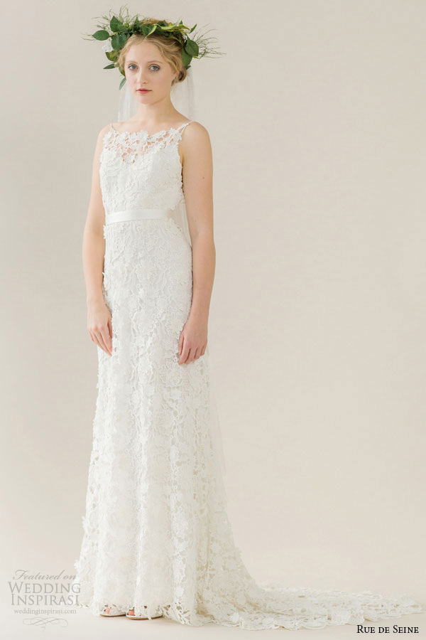 rue de seine wedding dress 2015 bridal high square neckline low cut back guipure lace a line gown hannah