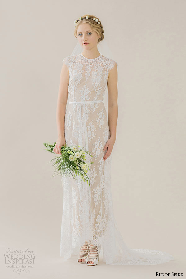 rue de seine wedding dress 2015 bridal jewel neckline scallop sleeves fitted bodice full skirt column gown ivy