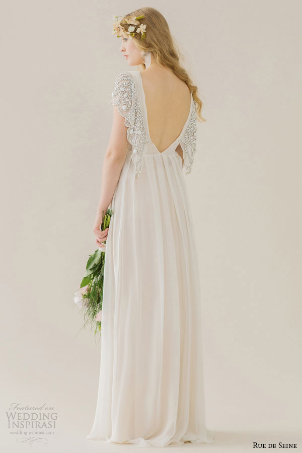 rue de seine wedding dress 2015 bridal short embroidered butterfly sleeves draped bust v neckline loss fitting gown sadi back