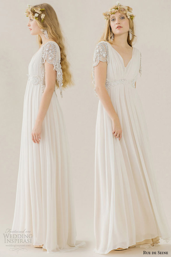 rue de seine wedding dress 2015 bridal short embroidered butterfly sleeves draped bust v neckline loss fitting gown sadi front side rue de seine wedding dress 2015 bridal short embroidered butterfly sleeves draped bust v neckline loss fitting gown sadi front side
