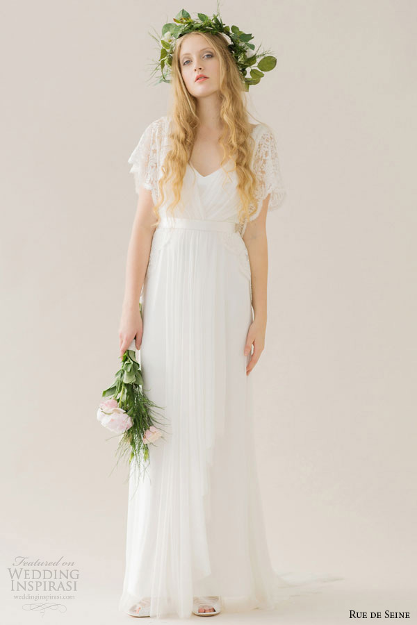 rue de seine wedding dress 2015 bridal short french lace butterfly sleeves draped bust fitted skirt column gown helena rue de seine wedding dress 2015 bridal short french lace butterfly sleeves draped bust fitted skirt column gown helena