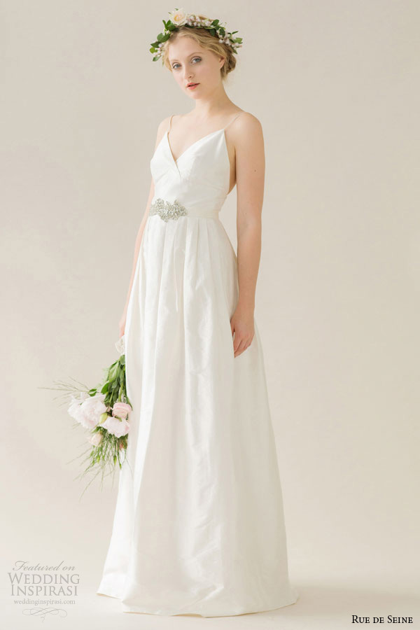 rue de seine wedding dress 2015 bridal spagetti strap dupion v neckline full pleated skirt sophia