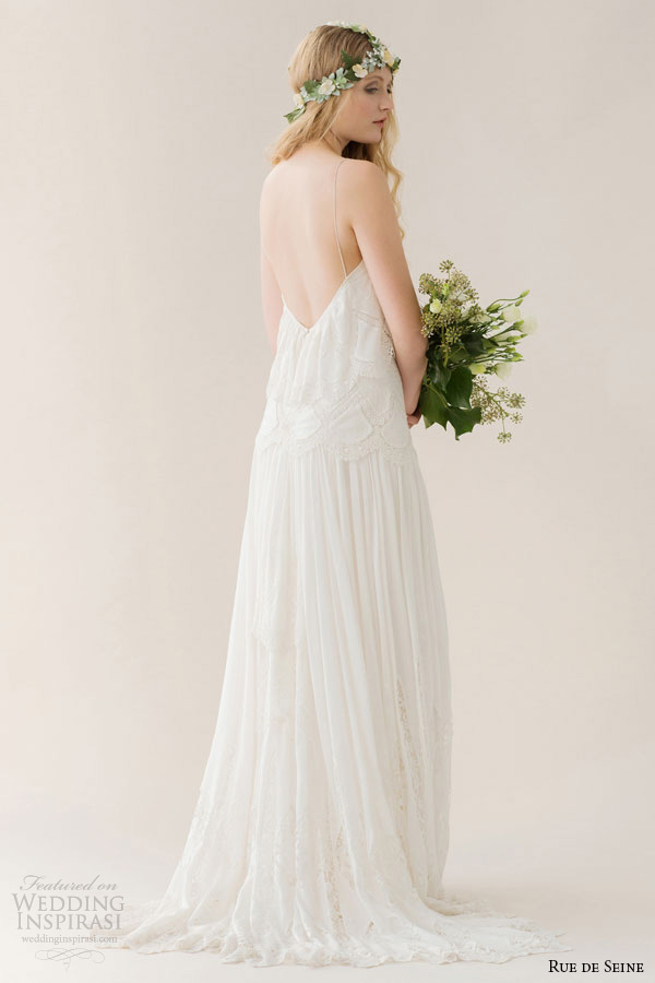 rue de seine wedding dress 2015 bridal spagetti strap embroidery camisole neckline dropped waist ruffled bust column gown eve back