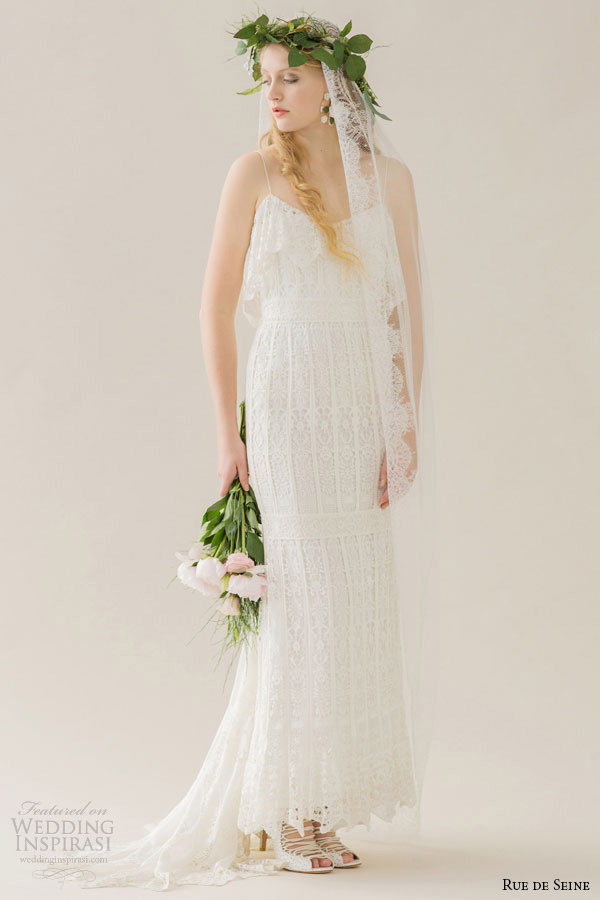rue de seine wedding dress 2015 bridal spagetti strap necklne crochet dress gathered train sheath gown willow