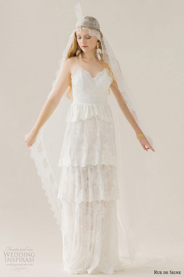 rue de seine wedding dress 2015 bridal spagetti strap sweetheart neckline embroidery mesh tiered ruffled column gown sienna