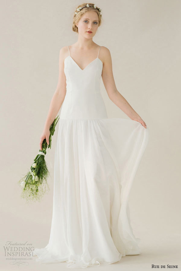 rue de seine wedding dress 2015 bridal spagetti strap sweetheart neckline low cut back full gathered skirt flora