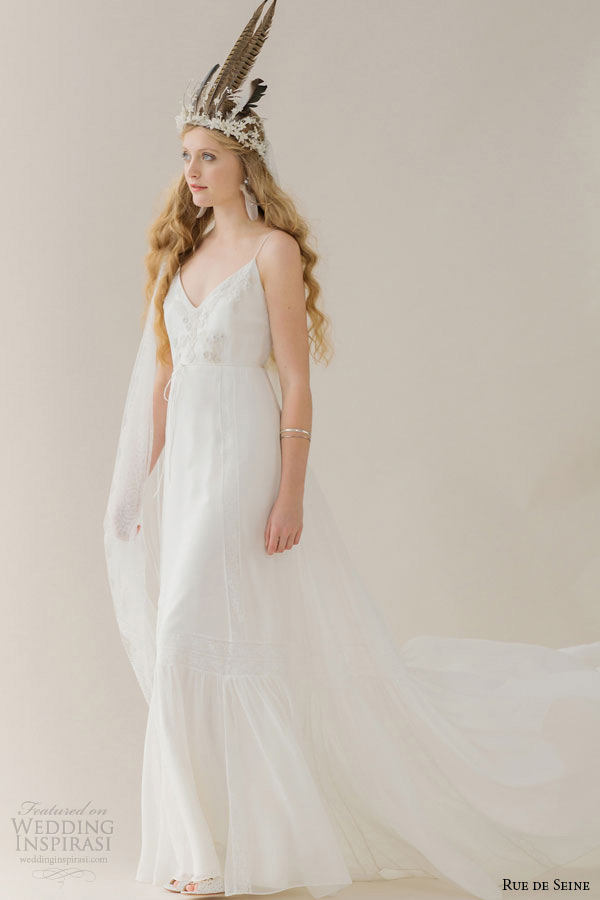 rue de seine wedding dress 2015 bridal spagetti strap v neckline full bohemian skirt fallon