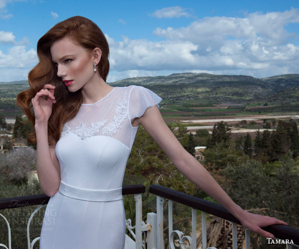 tamara 2013 2014 grace flutter cap sleeve wedding dress illusion neckline