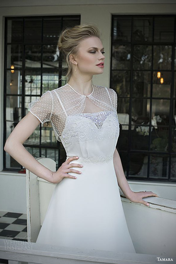 tamara bridal 2014 2015 olivia wedding dress illusion short sleeve dotted tulle topper