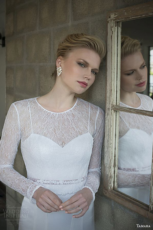 tamara bridal 2014 2015 ophir sleeveless wedding dress thin straps illusion neckline long sleeves