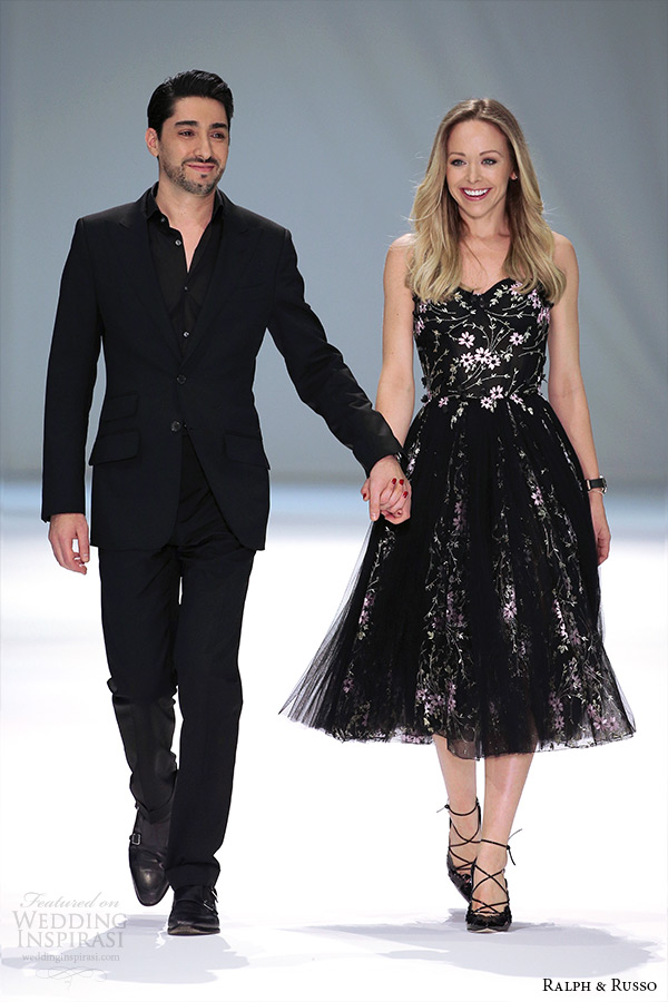 tamara ralph and michael russo designer spring 2015 couture collection strapless semi sweetheart neckline floral embroidery tea length short black dress tamara ralph and michael russo designer spring 2015 couture collection strapless semi sweetheart neckline floral embroidery tea length short black dress