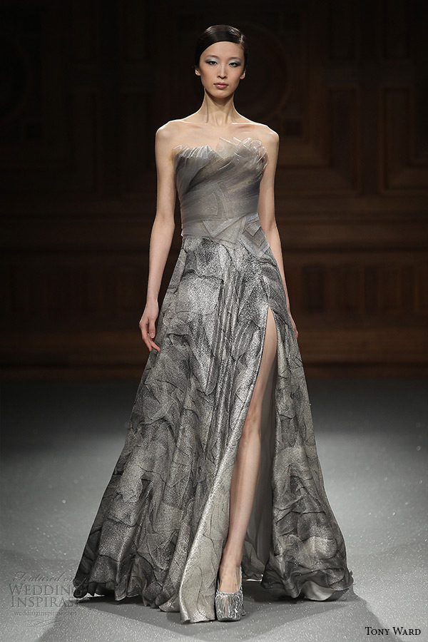 tony ward couture spring summer 2015 runway crumb catcher high slight aline grey gown
