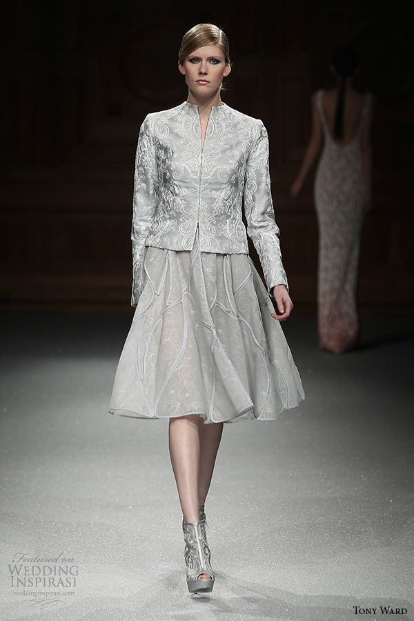 tony ward couture spring summer 2015 runway light grey short dress with long sleeve jacket