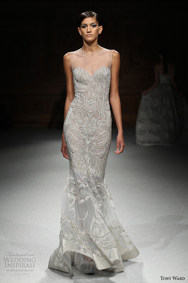 tony ward couture spring summer 2015 runway sheer bateau neckline top sweetheart neckline bodice filigree embroidery mermaid gown