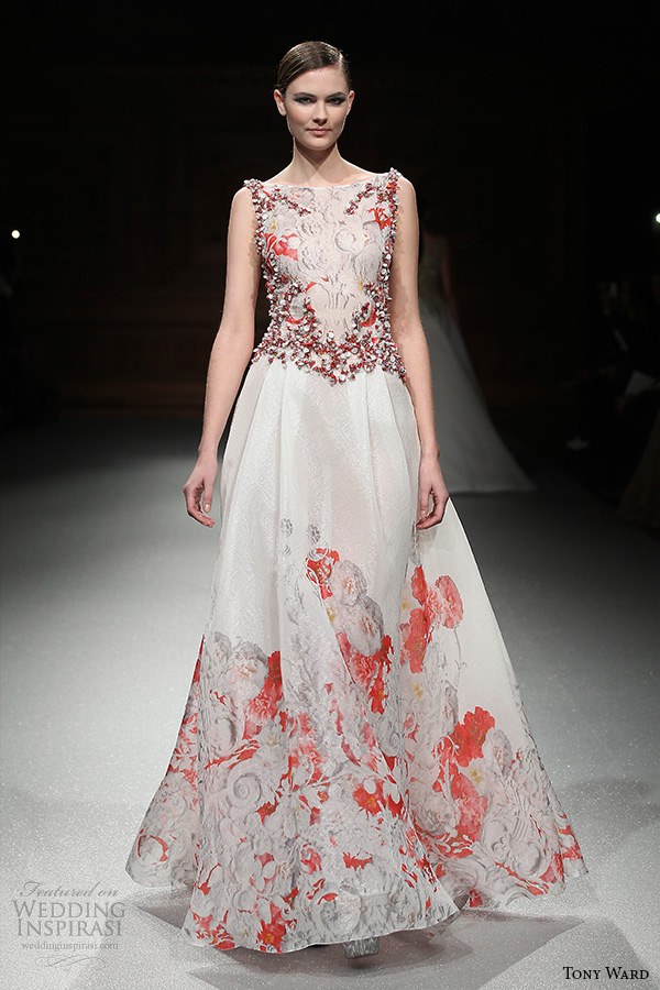 tony ward couture spring summer 2015 runway sleeveless bateau neckline white and red aline dress