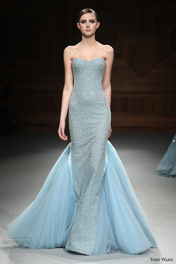 tony ward couture spring summer 2015 runway strapless semi sweetheart neckline embroidery sheath dress with train