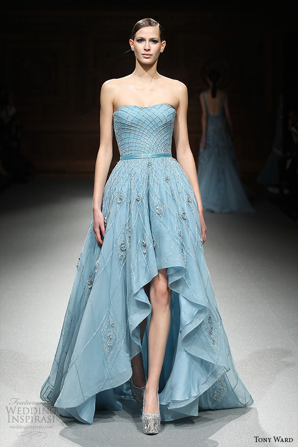 tony ward couture spring summer 2015 runway strapless straight across mullet blue dress