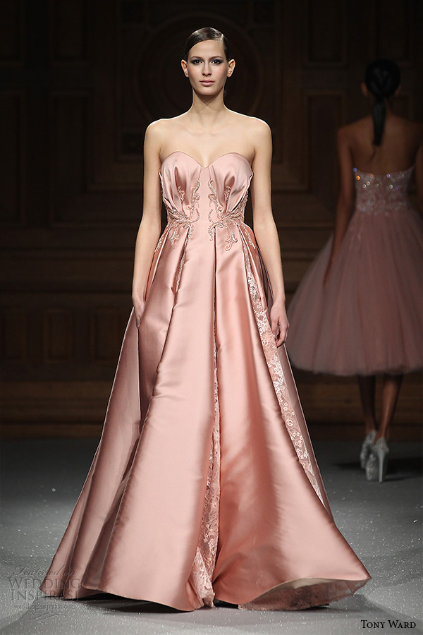tony ward couture spring summer 2015 runway strapless sweetheart aline peach dress