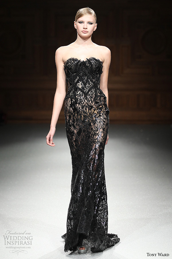 tony ward couture spring summer 2015 runway strapless sweetheart neckline sheath black dress