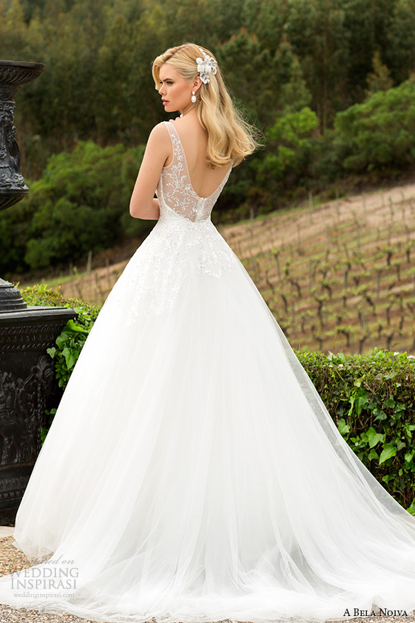 a bela novia 2015 wedding dress illusion strap low cut back a line bridal gown