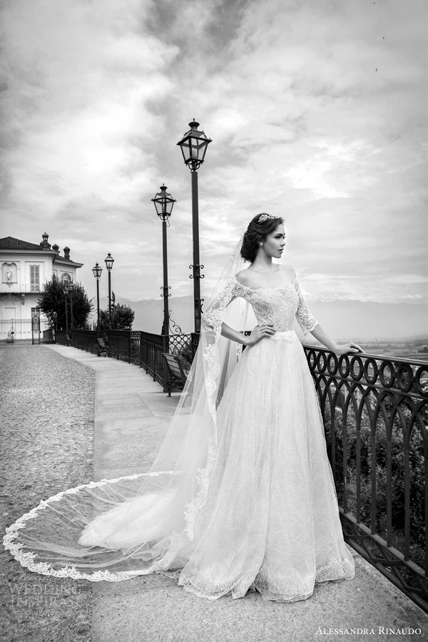 alessandra rinaudo bridal 2015 sahara ball gown wedding dress off shoulder three quarter sleeves lace bodice