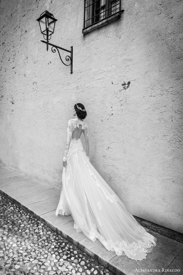 alessandra rinaudo bridal 2015 sarah wedding dress illusion long sleeves back view train