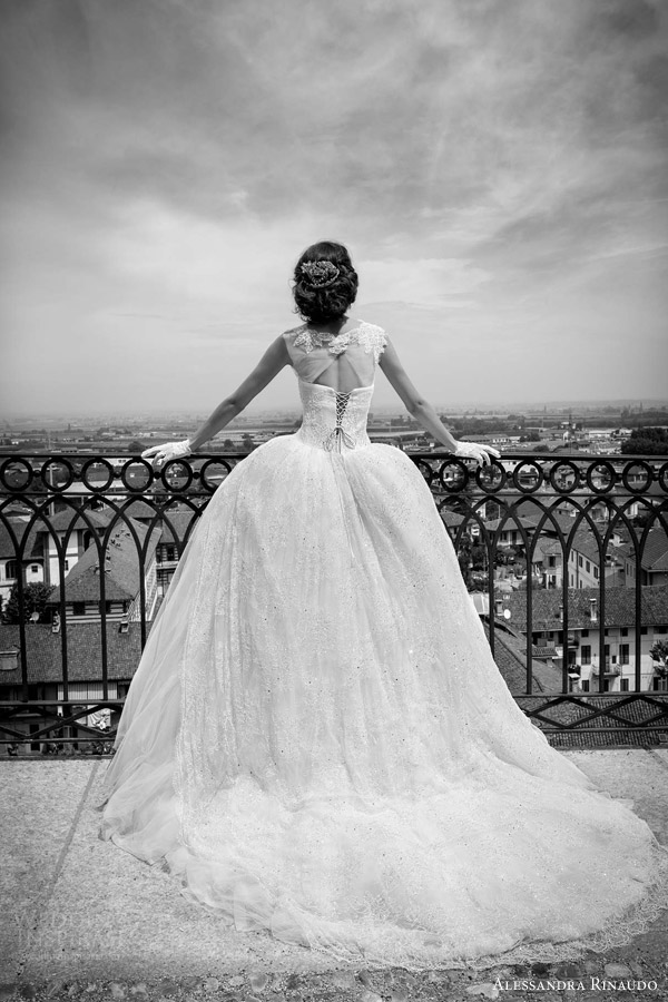 alessandra rinaudo bridal 2015 scarlet ball gown wedding dress cap sleeves illusion bodice keyhole corset lace up back view train