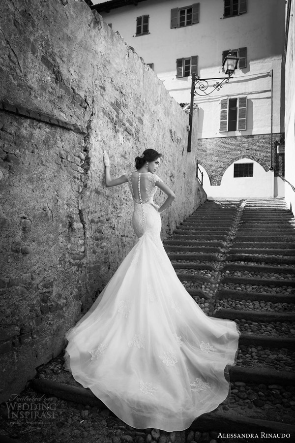 alessandra rinaudo bridal 2015 sharlene cap sleeve wedding dress mermaid fit flare illusion back