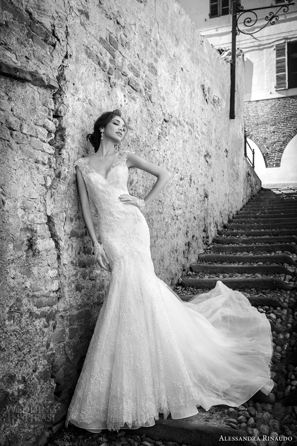 alessandra rinaudo bridal 2015 sharlene cap sleeve wedding dress mermaid fit flare illusion bodice