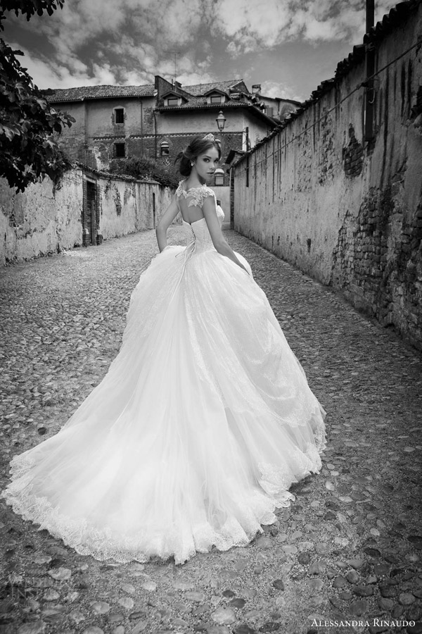 alessandra rinaudo bridal 2015 sherly princess ball gown wedding dress cap sleeve bodice illusion back view train