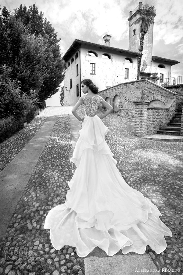 alessandra rinaudo bridal 2015 sophronia wedding dress statement illusion back layered train view