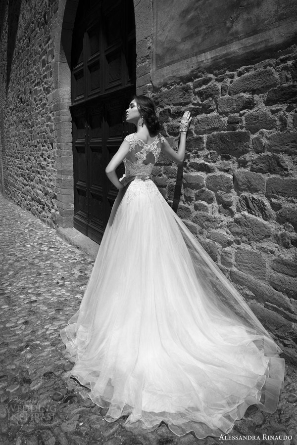 alessandra rinaudo bridal 2015 stella cap sleeve wedding dress illusion cap sleeve bodice full a line or ball gown silhouette back view train