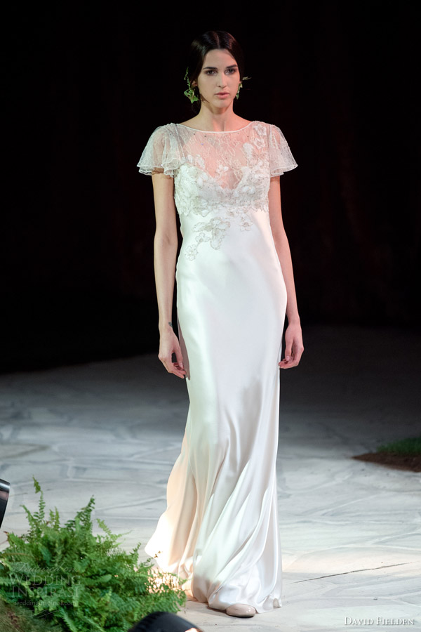 david fielden 2015 bridal 8205 flutter sleeve wedding dress sheath silhouette