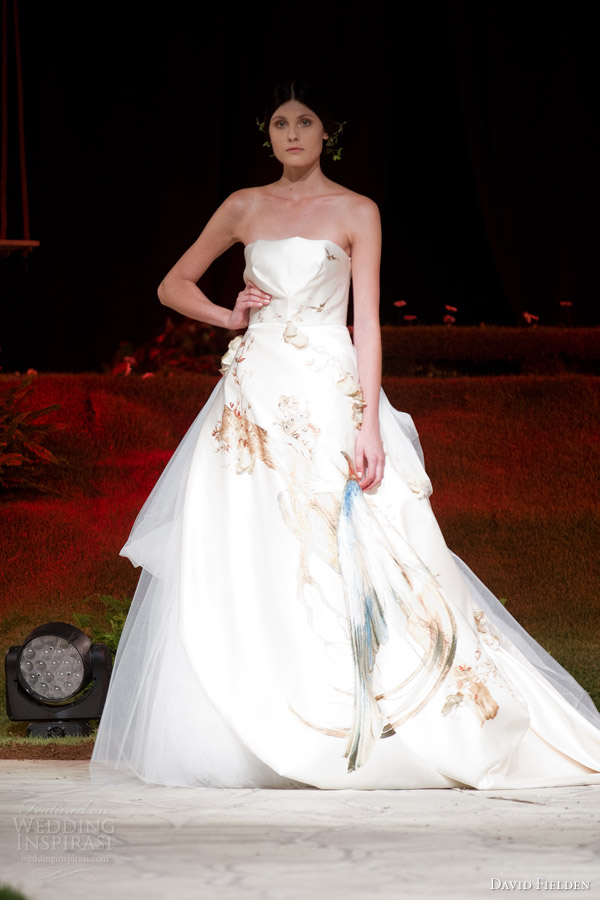 david fielden 2015 bridal 8215 strapless print ball gown wedding dress