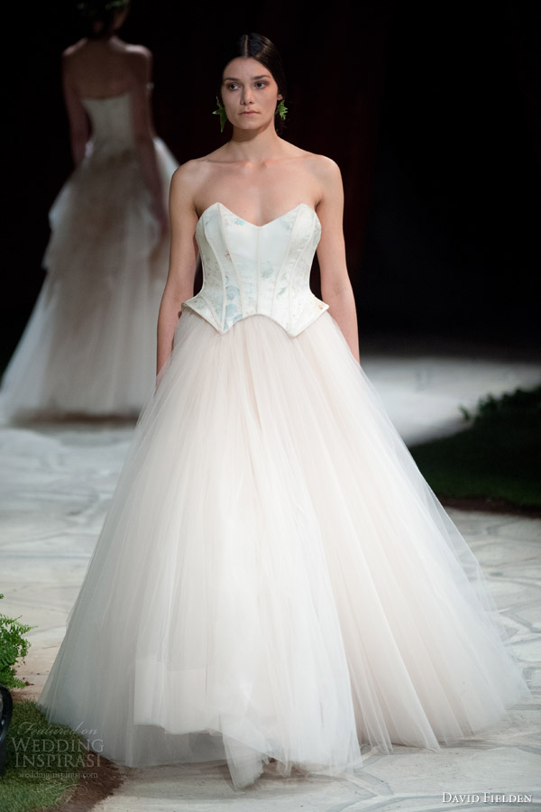 david fielden 2015 bridal 8337 strapless printed corset top ball gown skirt