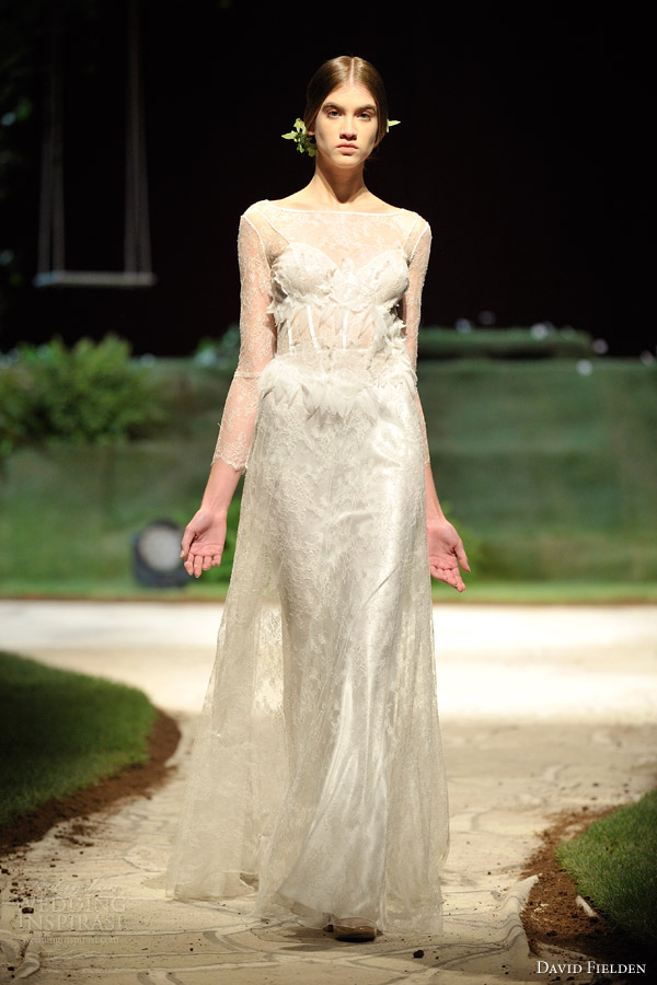 david fielden 2015 bridal 8340 illusion long sleeve wedding dress