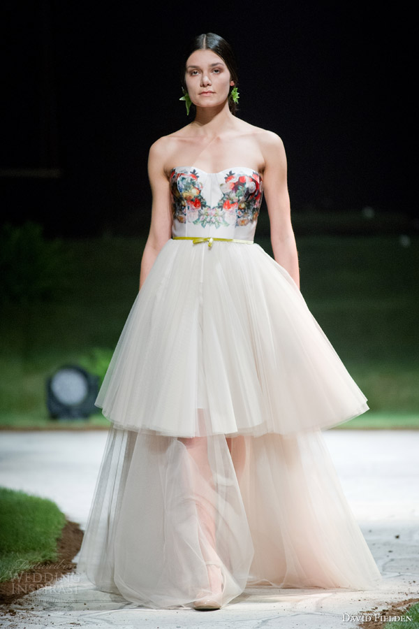 david fielden 2015 bridal 8375 strapless ball gown wedding dress floral print bodice