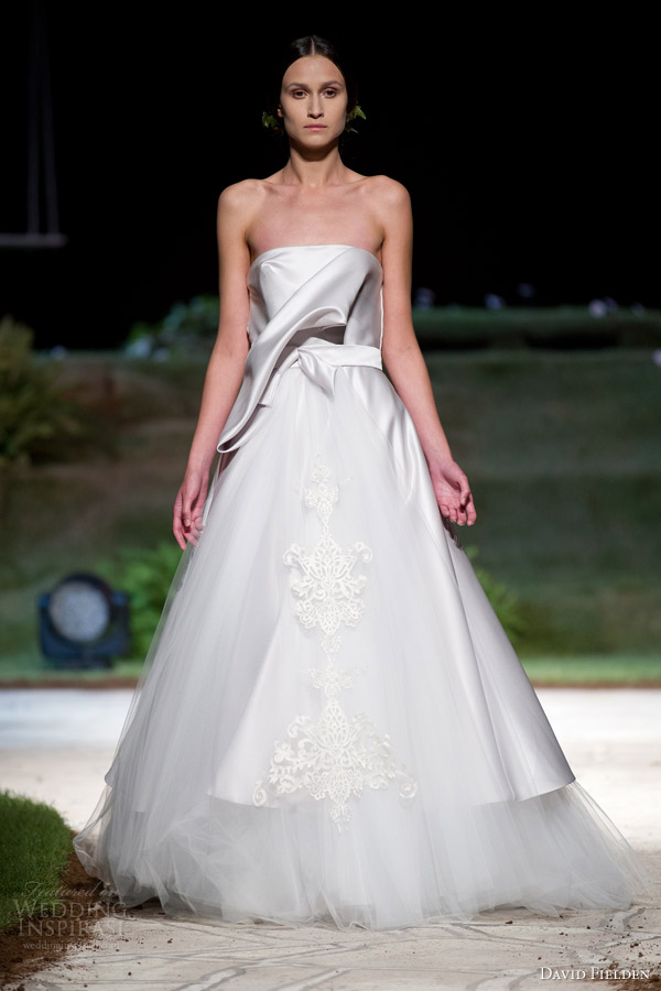 david fielden 2015 bridal 8378 strapless wedding dress full a line silhouette
