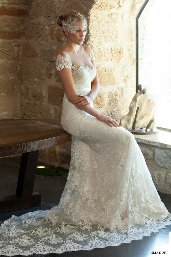 emanuel haute couture bridal 2015 lace sheath wedding dress off shoulder short sleeves emanuel haute couture bridal 2015 lace sheath wedding dress off shoulder short sleeves