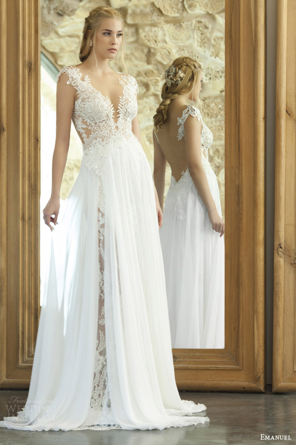 emanuel haute couture bridal 2015 sexy sheath wedding dress lace bodice illusion open back ethereal sheer overskirt emanuel haute couture bridal 2015 sexy sheath wedding dress lace bodice illusion open back ethereal sheer overskirt