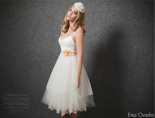 erez ovadia 2015 blossom bridal collection marie sleeveless short wedding dress lace underlay skirt erez ovadia 2015 blossom bridal collection marie sleeveless short wedding dress lace underlay skirt