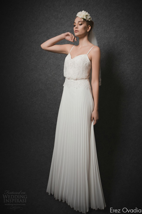 erez ovadia 2015 bridal blouson wedding dress sleeveless straps sweetheart neckline embellished lace bodice pleated skirt