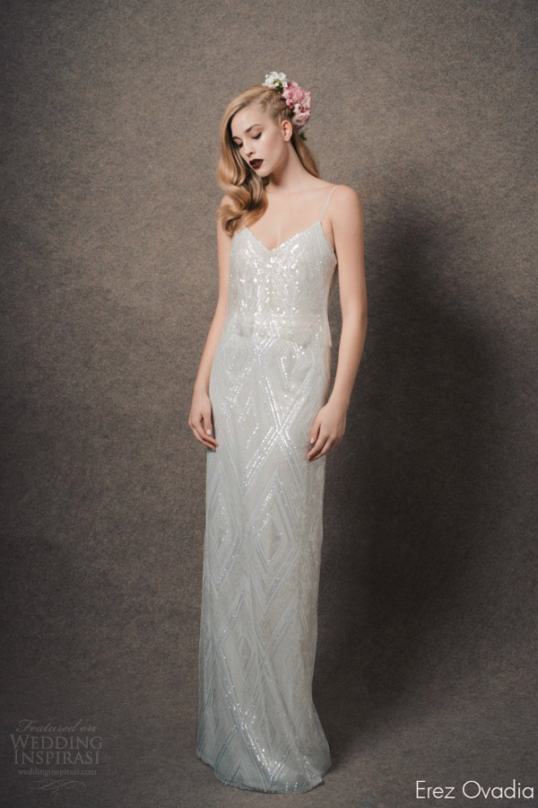 erez ovadia bridal 2015 blossom camille sleeveless wedding dress sequin thin straps two piece