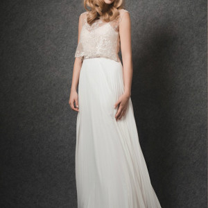 erez ovadia bridal 2015 blossom dree pleated wedding dress sleeveless illusion overlay top