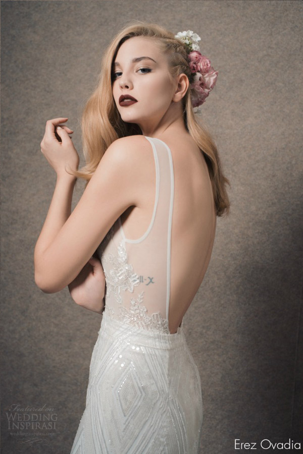 erez ovadia bridal 2015 blossom julia sleeveless wedding dress column skirt illusion bodice open back view