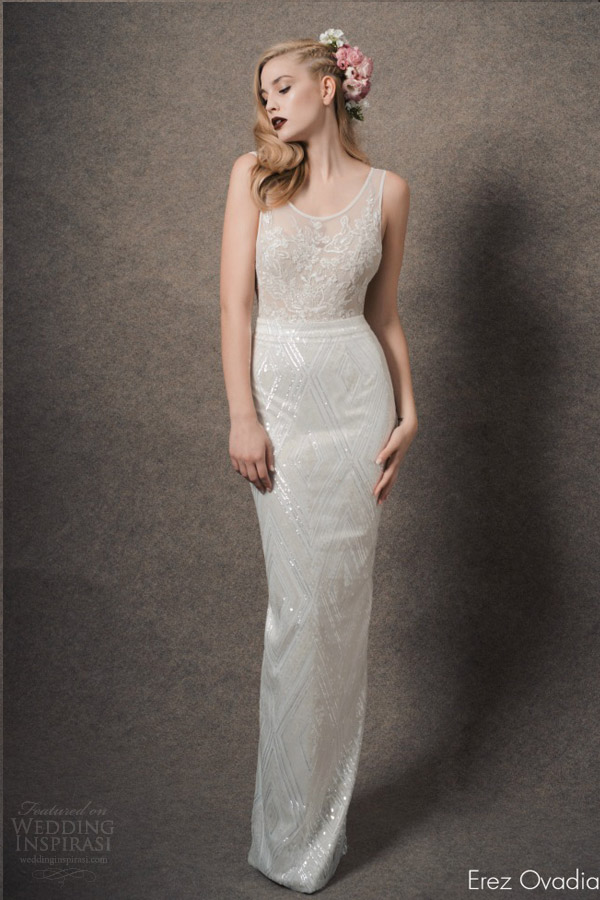 erez ovadia bridal 2015 blossom julia sleeveless wedding dress column skirt illusion bodice