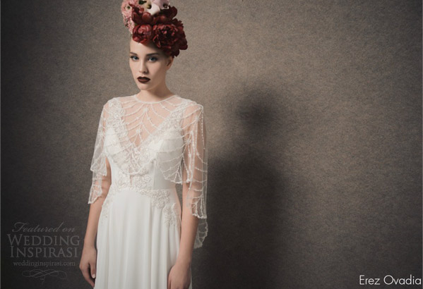 erez ovadia bridal 2015 blossom kelly sleeveless wedding dress illusion straps cape cover up erez ovadia bridal 2015 blossom kelly sleeveless wedding dress illusion straps cape cover up