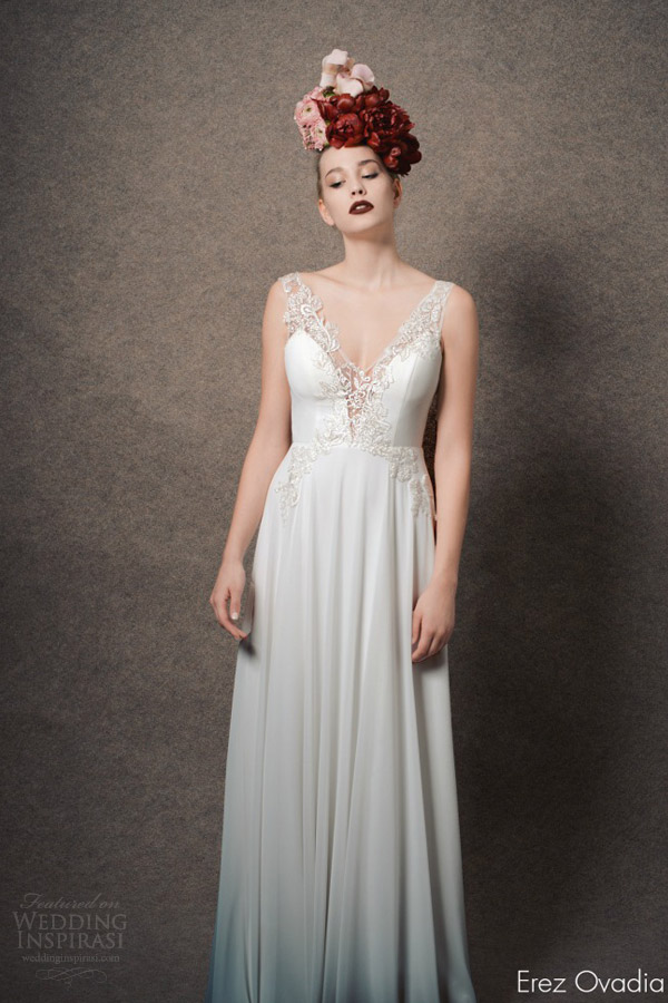 erez ovadia bridal 2015 blossom kelly sleeveless wedding dress illusion straps