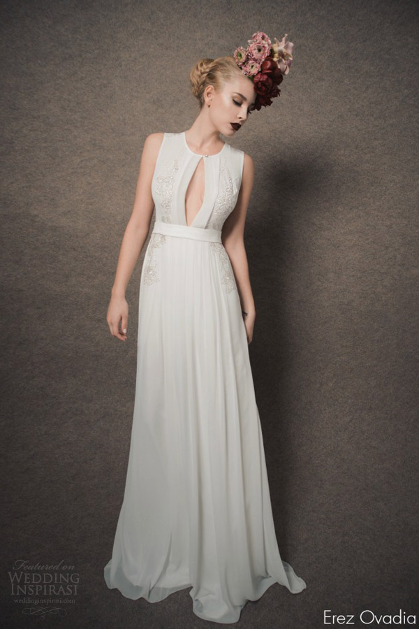 erez ovadia bridal 2015 blossom lenny sleeveless wedding dress keyhole front jewel neckline